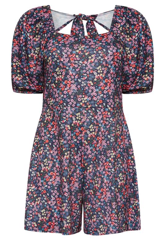 LIMITED COLLECTION Plus Size Navy Blue Floral Bow Back Playsuit | Yours Clothing 6