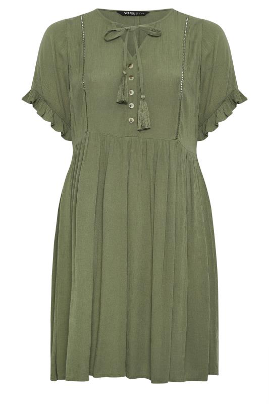 YOURS Plus Size Khaki Green Crinkle Tie Neck Dress | Yours Clothing 5