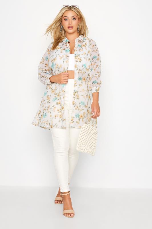 Plus Size White Floral Chiffon Shirt | Yours Clothing 3