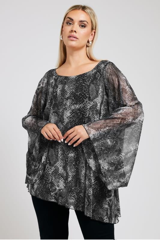 YOURS LONDON Plus Size Grey Snake Print Asymmetrical Blouse | Yours Clothing 1