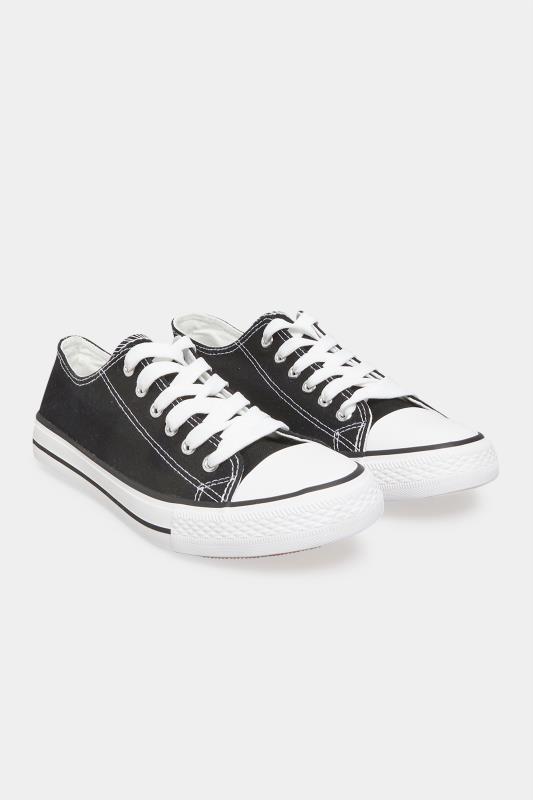 Plus Size  Black Canvas Low Trainers In Wide E Fit