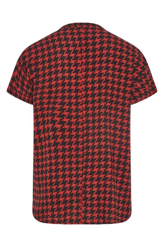 Curve Red Dogtooth Print Half Placket Blouse | Yours Clothing 7