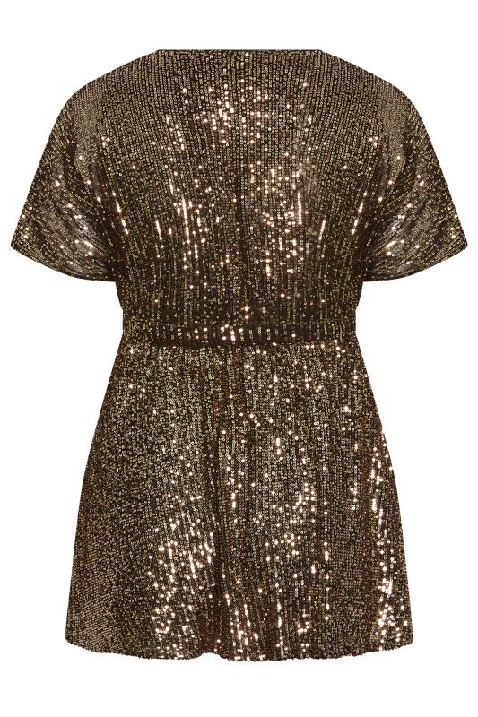 YOURS LONDON Plus Size Gold Sequin Short Sleeve Wrap Top | Yours Clothing 7