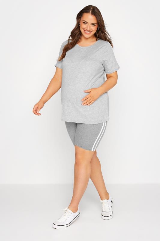 Plus Size  BUMP IT UP MATERNITY Curve Grey Stripe T-Shirt & Shorts Set