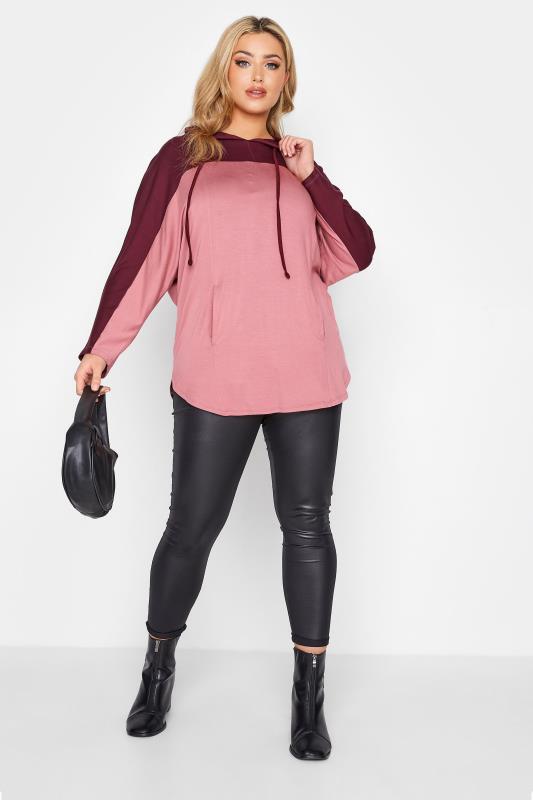 Plus Size Pink Colour Block Hoodie | Yours Clothing 2