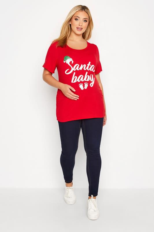 BUMP IT UP MATERNITY Plus Size Red 'Santa Baby' Christmas Top | Yours Clothing 2