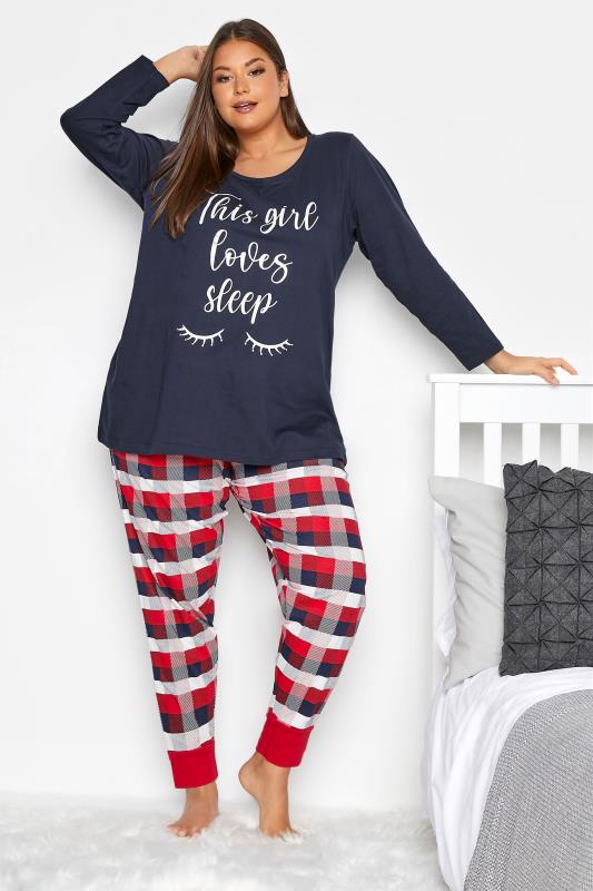 Curve Navy Blue 'This Girl Loves Sleep' Slogan Pyjama Top 5