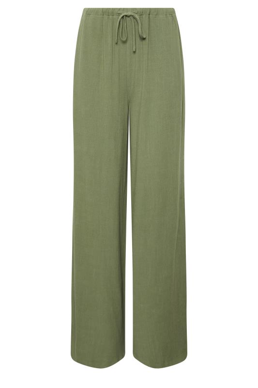 LTS Tall Women's Khaki Green Wide Leg Linen Trousers | Long Tall Sally 4