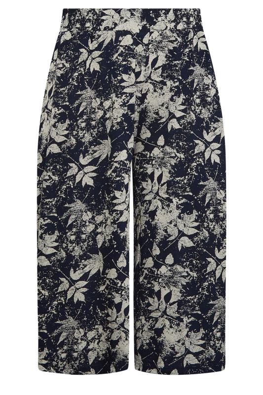 YOURS Plus Size Navy Blue & Natural Leaf Print Culottes | Yours Clothing 5