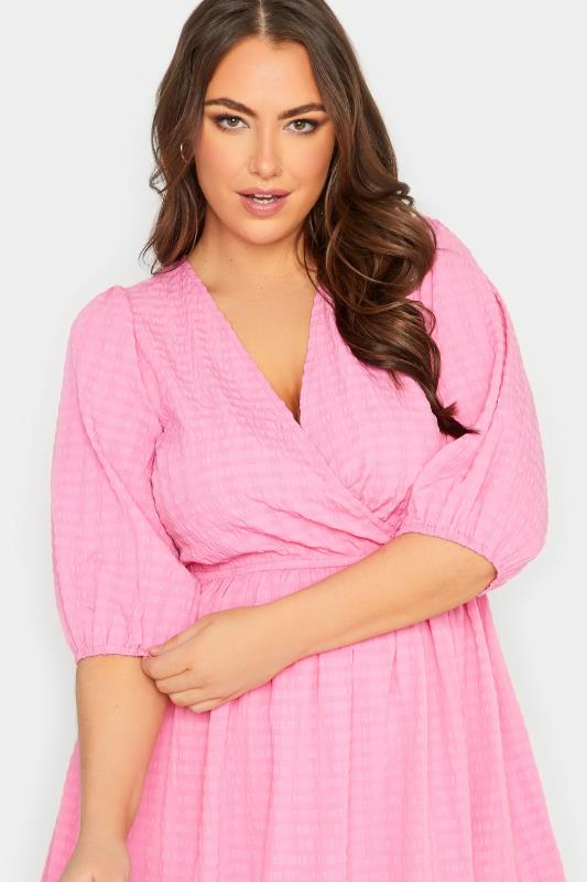 YOURS Plus Size Pink Textured Wrap Top | Yours Clothing 5