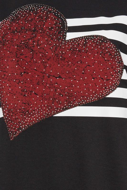 YOURS Plus Size Black Heart Embellished Split Hem T-Shirt | Yours Clothing 5