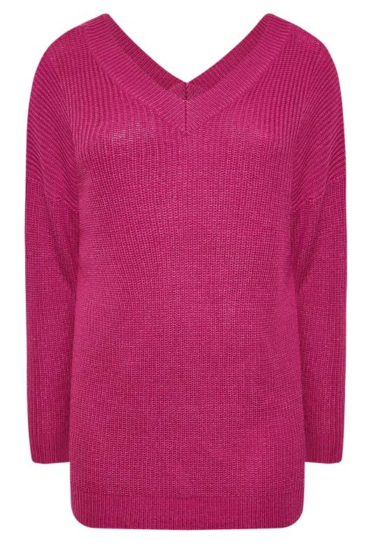 Plus Size Pink V-Neck Knitted Jumper | Yours Clothing 6