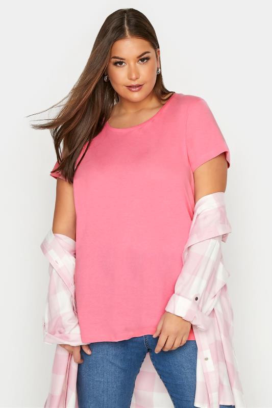 Curve Pink Short Sleeve Basic T-Shirt 1