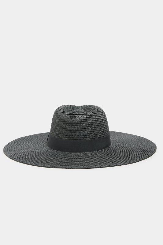 Plus Size  Yours Black Wide Brim Straw Fedora Hat