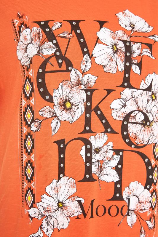 Curve Orange 'Weekend Mood' Slogan Fringe T-Shirt 5