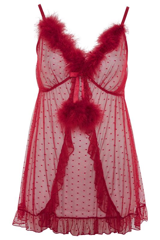 Plus Size Red Boudior Mesh Spot Print Babydoll | Yours Clothing 4