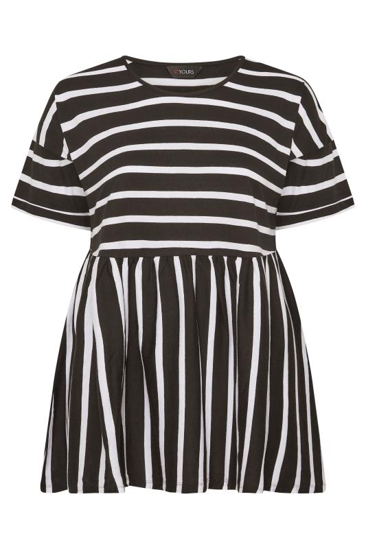 Plus Size Black Stripe Drop Shoulder Peplum Top | Yours Clothing 6