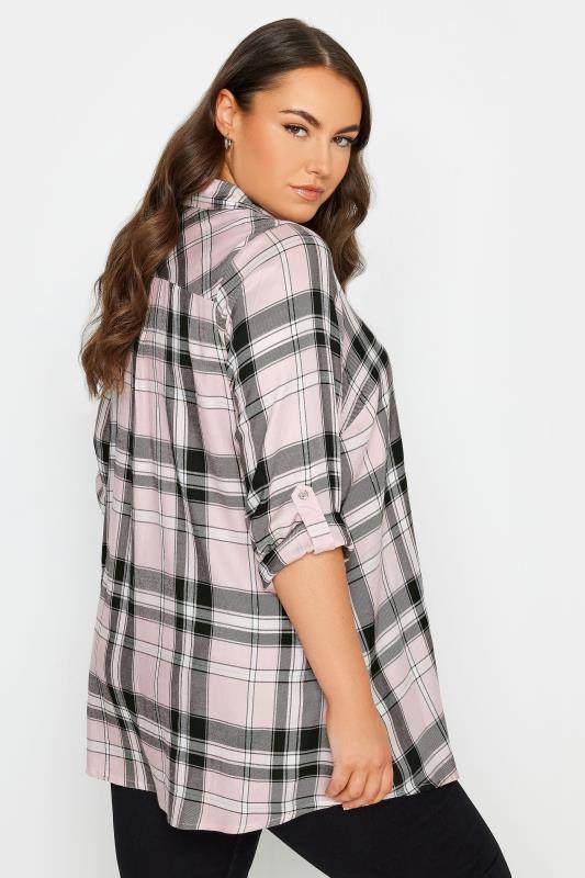 YOURS Curve Plus Size Pink & Black Check Print Shirt | Yours Clothing  3