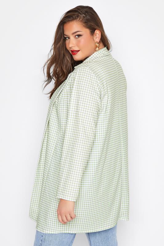 LIMITED COLLECTION Plus Size Sage Green Gingham Longline Blazer 3