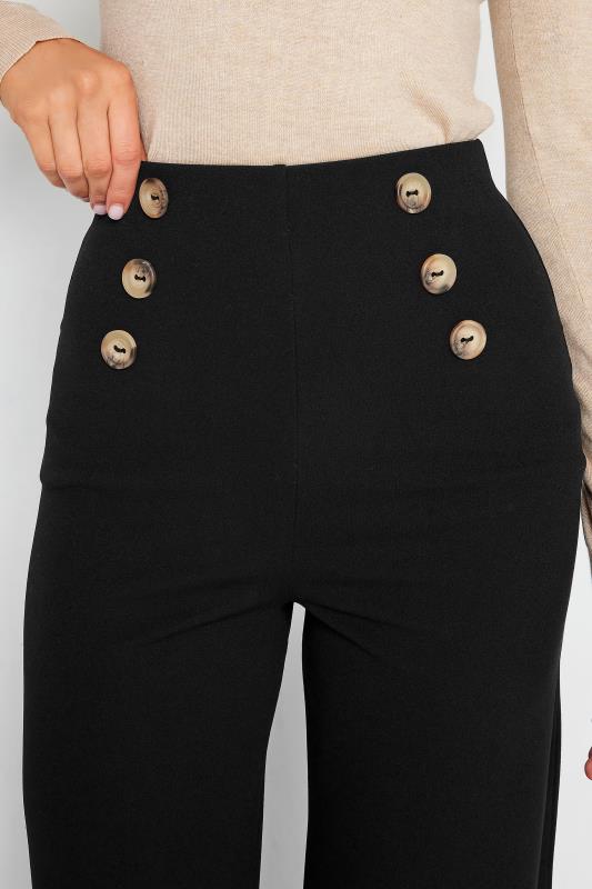 LTS Tall Black Button Detail Wide Leg Trousers | Long Tall Sally 3