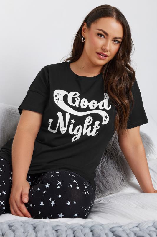 YOURS Plus Size Black 'Good Night' Slogan Pyjama Top | Yours Clothing 6