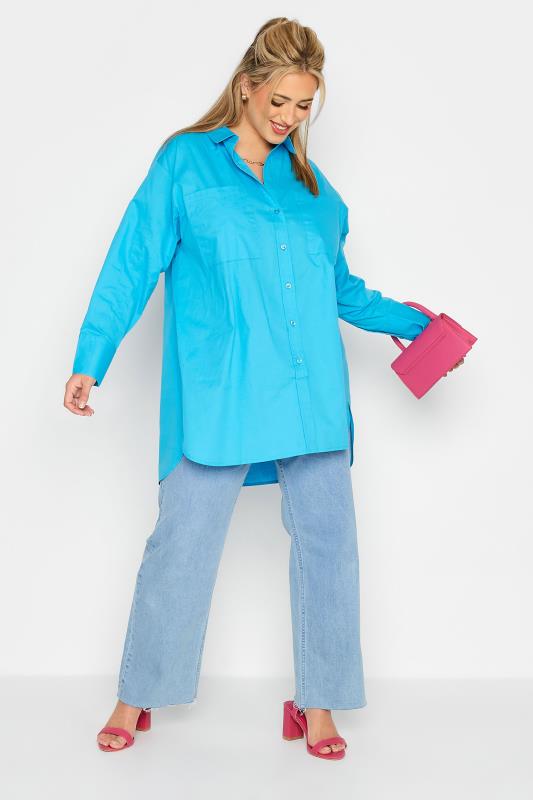 LIMITED COLLECTION Curve Bright Blue Oversized Boyfriend Shirt 2