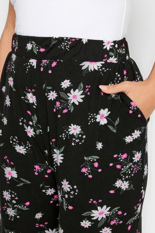 YOURS Plus Size Black Daisy Print Wide Leg Trouser | Yours Clothing 4