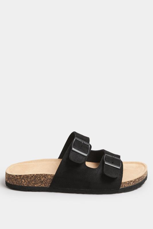 Black Faux Suede Buckle Strap Footbed Sandals In Extra Wide EEE Fit | Yours Clothing 3