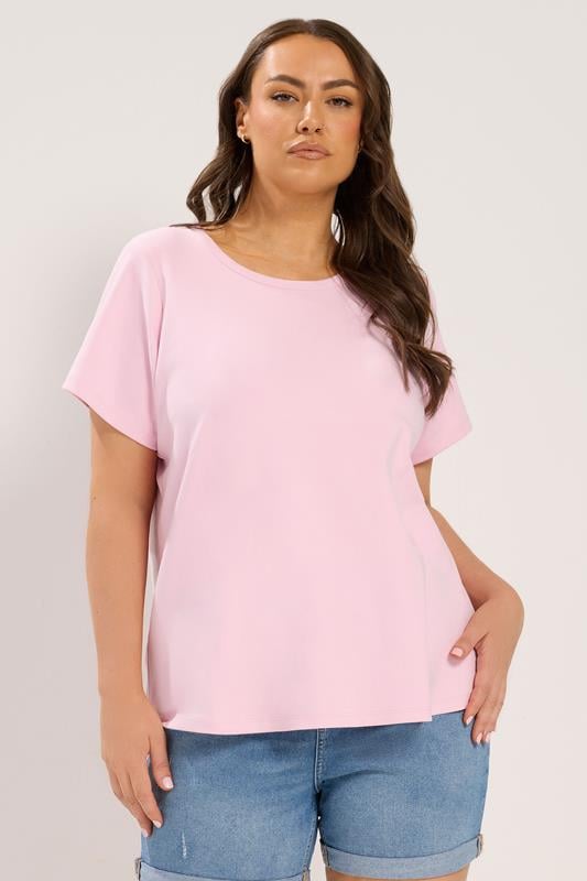  YOURS Curve roze T-shirt van interlock-katoen