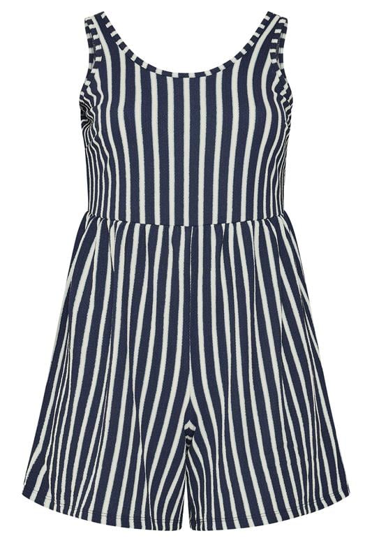 YOURS Plus Size Navy Blue Stripe Textured Playsuit | Yours Clothing 5