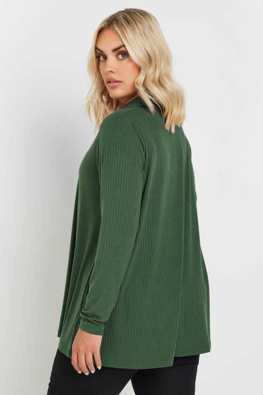 YOURS Plus Size Forest Green Ribbed Collared Top | Yours Clothing  3