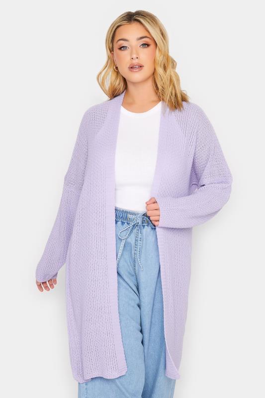 Plus Size  YOURS Curve Lilac Purple Knitted Long Sleeve Cardigan