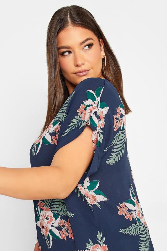 YOURS Plus Size Navy Blue Tropical Print Zip Back Oversized Top | Yours Clothing 4