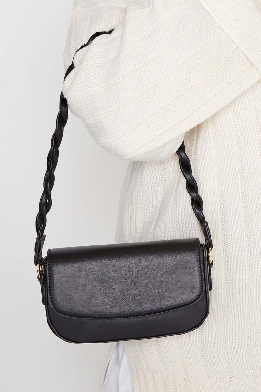 Plus Size Black Twisted Strap Shoulder Bag | Yours Clothing 1