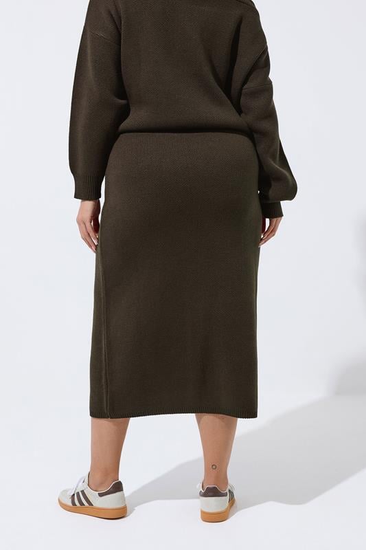 LIMITED COLLECTION Plus Size Chocolate Brown Knitted Skirt | Yours Clothing 2