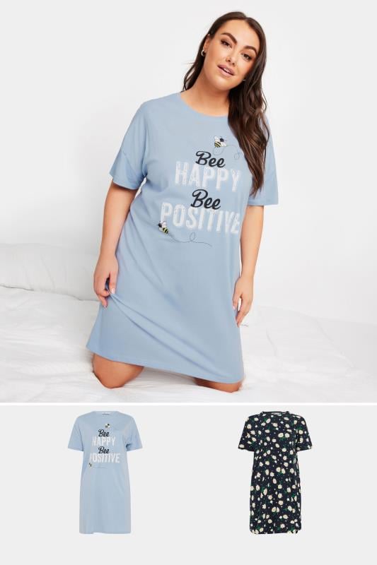  YOURS Curve 2 PACK Blue Bee Print Nightdresses