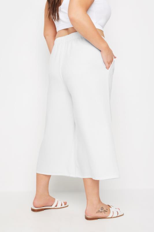 YOURS Plus Size White Linen Look Cropped Trousers | Yours Clothing 3