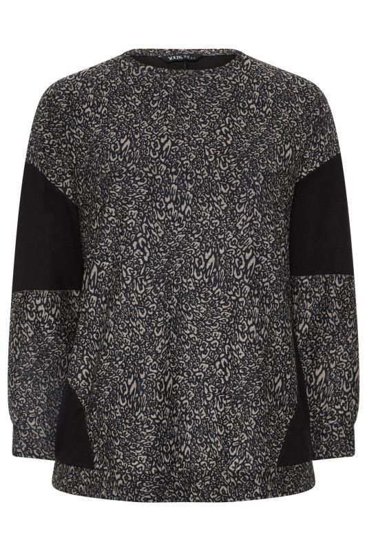 YOURS Plus Size Black Leopard Print Colourblock Sweatshirt | Yours Clothing 5