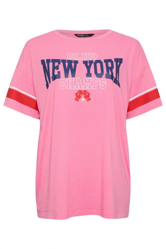 YOURS Plus Size Pink 'New York Champs' Varsity T-Shirt | Yours Clothing 4