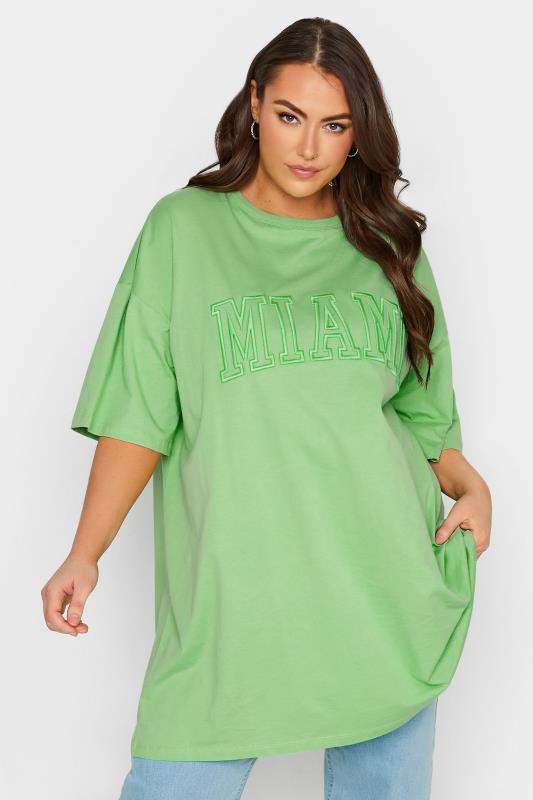 YOURS Plus Size Curve Green 'Miami' Tunic T-Shirt | Yours Clothing  1