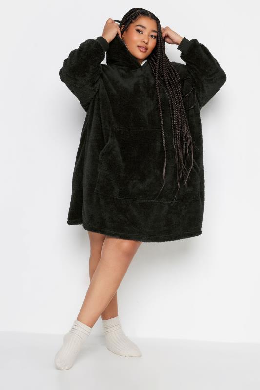 YOURS Plus Size Black Pocket Snuggle Hoodie | Yours Clothing 1