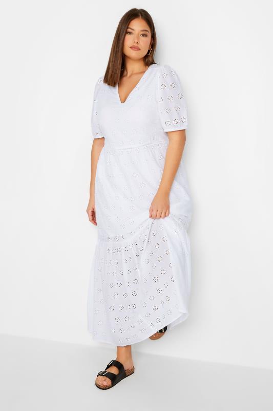 LTS Tall Women's White Broderie Tiered Maxi Dress | Long Tall Sally 2