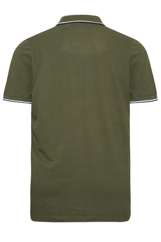 BadRhino Big & Tall Khaki Green Essential Tipped Polo Shirt 4
