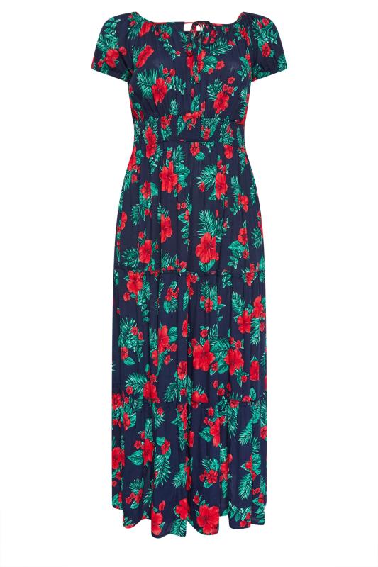 YOURS Plus Size Navy Blue Tropical Print Bardot Maxi Dress | Yours Clothing 5