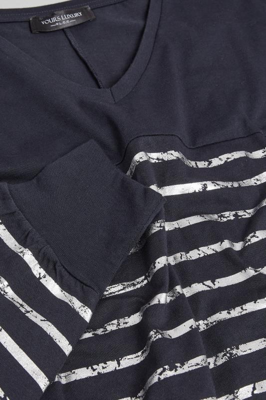 YOURS LUXURY Plus Size Navy Blue Metallic Stripe Top | Yours Clothing 6