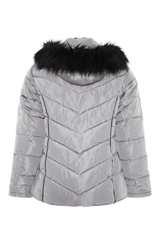 Plus Size Grey PU Faux Fur Trim Panelled Puffer Jacket | Yours Clothing 8