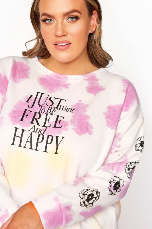 Curve White & Pink Tie Dye 'Free and Happy' Print Sweatshirt_D.jpg