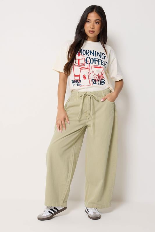  PixieGirl Petite Sage Green Tie Waist Wide Leg Jeans