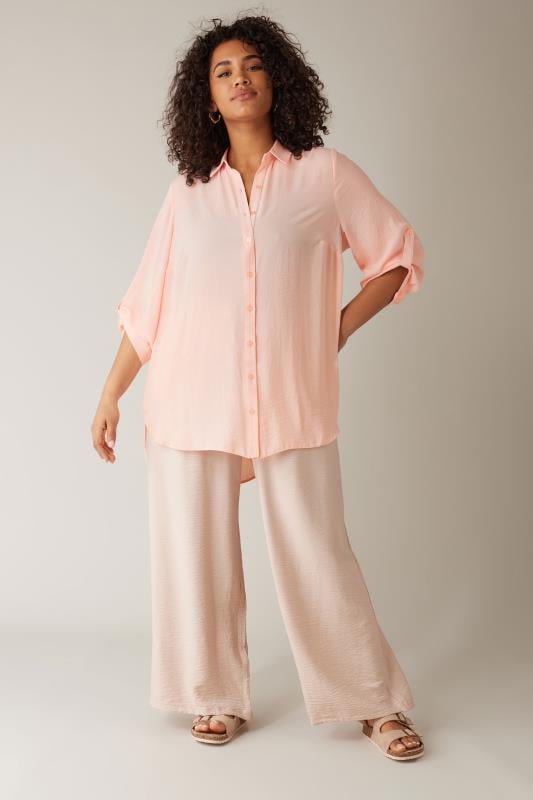 EVANS Plus Size Light Pink Tab Sleeve Shirt | Evans  2