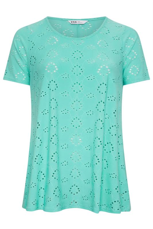 YOURS Plus Size Aqua Blue Broderie Anglaise Swing T-Shirt | Yours Clothing 5